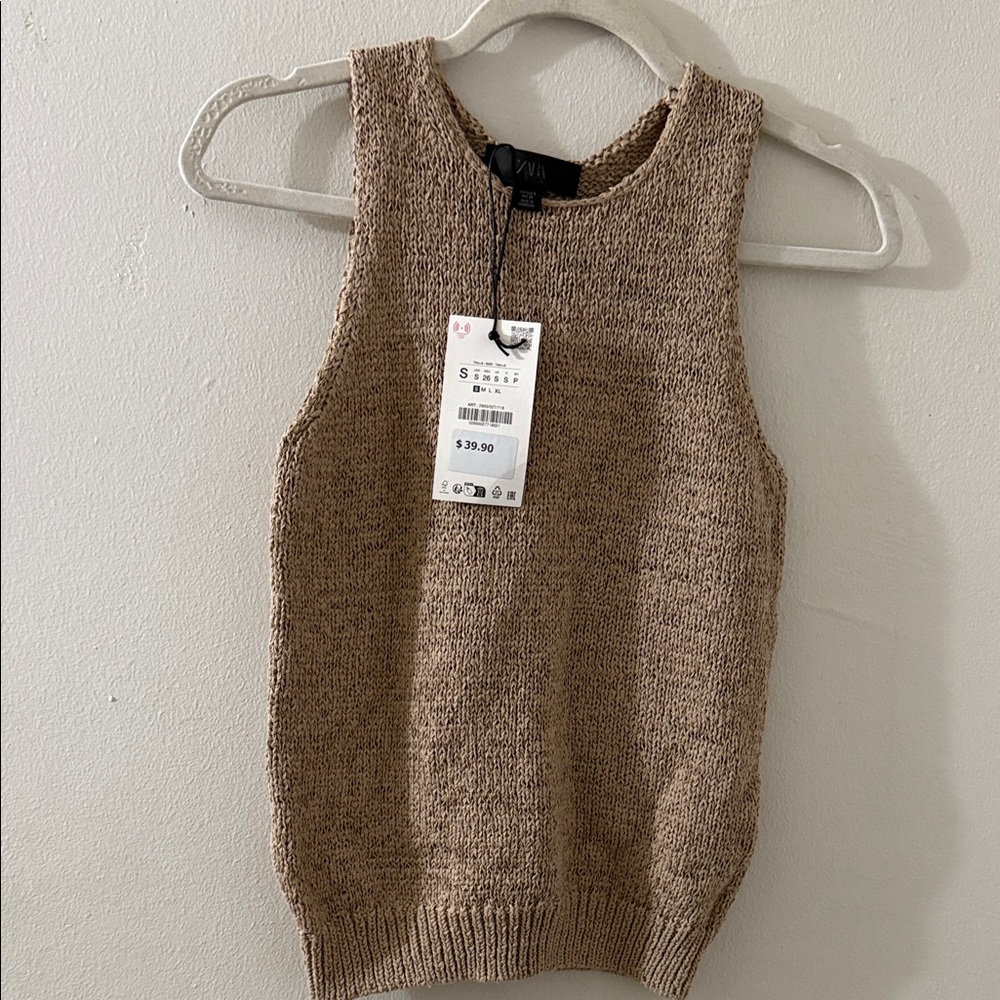 Zara Beige Knit Crewneck Sweater Tank